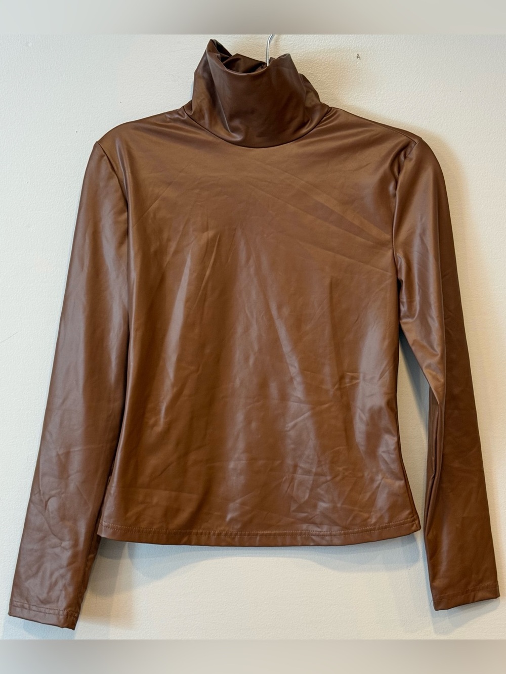 SHEIN Women's Shiny Brown Long Sleeve Turtleneck Top Size Large